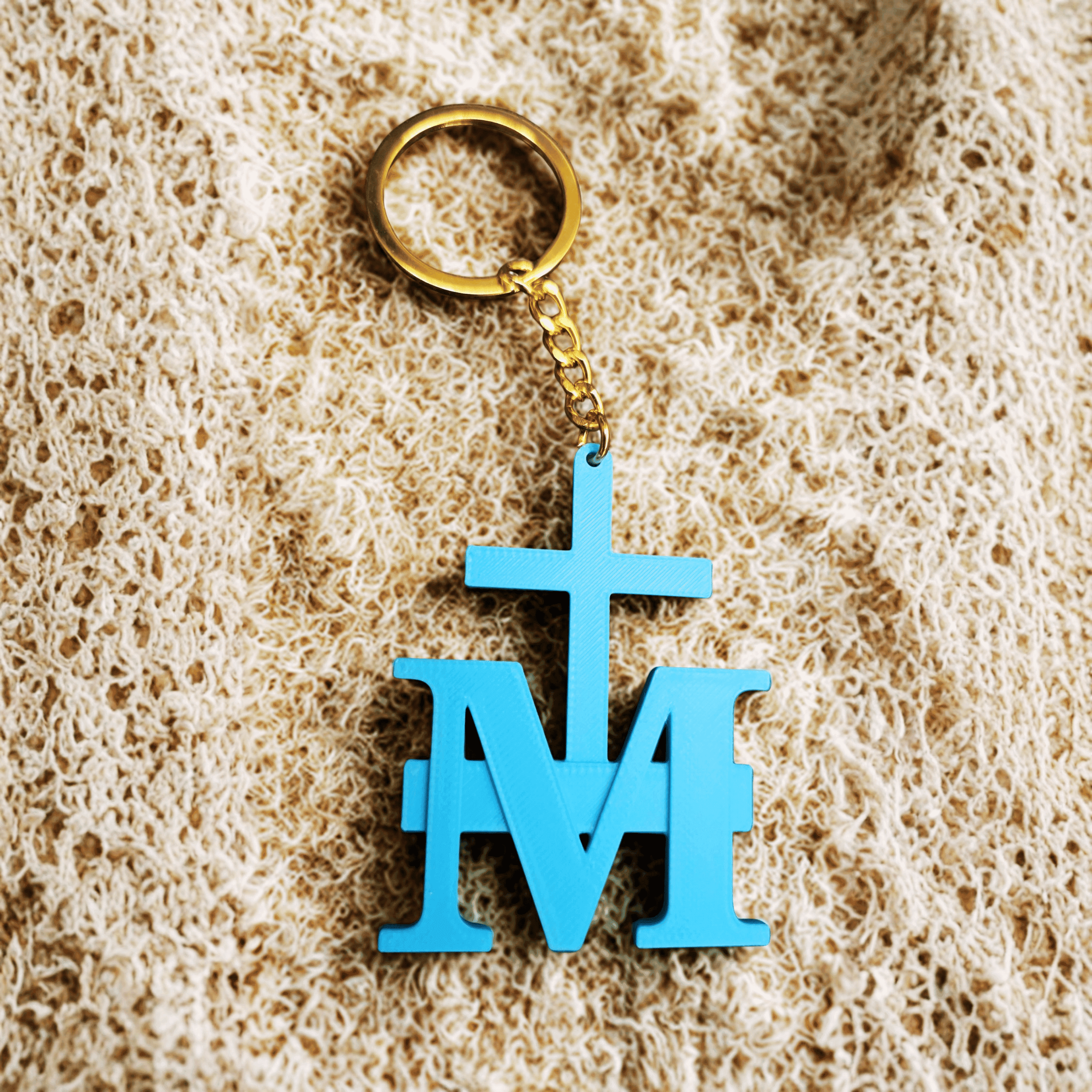 Blue Marian Cross with gold keychain
